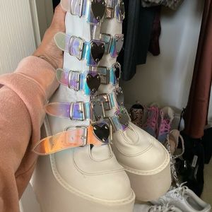 Demonia 230 Swing White Mid-calf platform boots